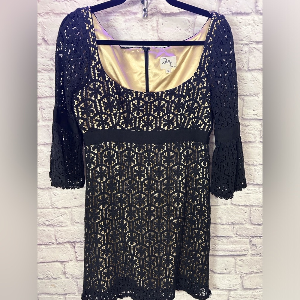 P0008.  Milly Black Lace Dress with Cream Lining